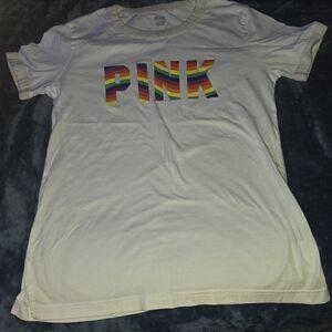 White T-Shirt with Rainbow Graphic